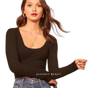 REFORMATION ♡ Paige Crop Top Ribbed Tee Shirt Black XS